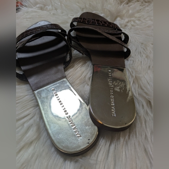 Zara Brown Animal Embossed Leather Slides - Picture 7 of 10